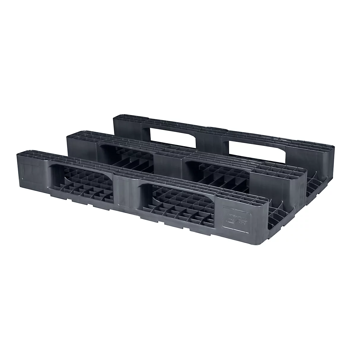 Pallet voor zwaar gebruik FP-HDK1208S, max. belasting 5000/1250/500 kg, gesloten bovendek, 3 loopwagens, L 1200 x B 800 x H 155 mm, gerecycleerd HDPE, 5 stuks
