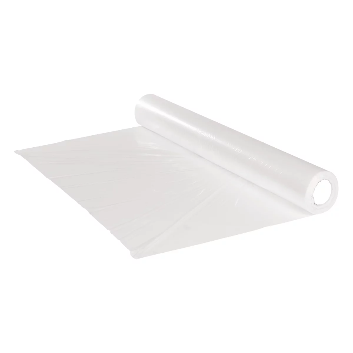 Roll of transparent film, partially unrolled.