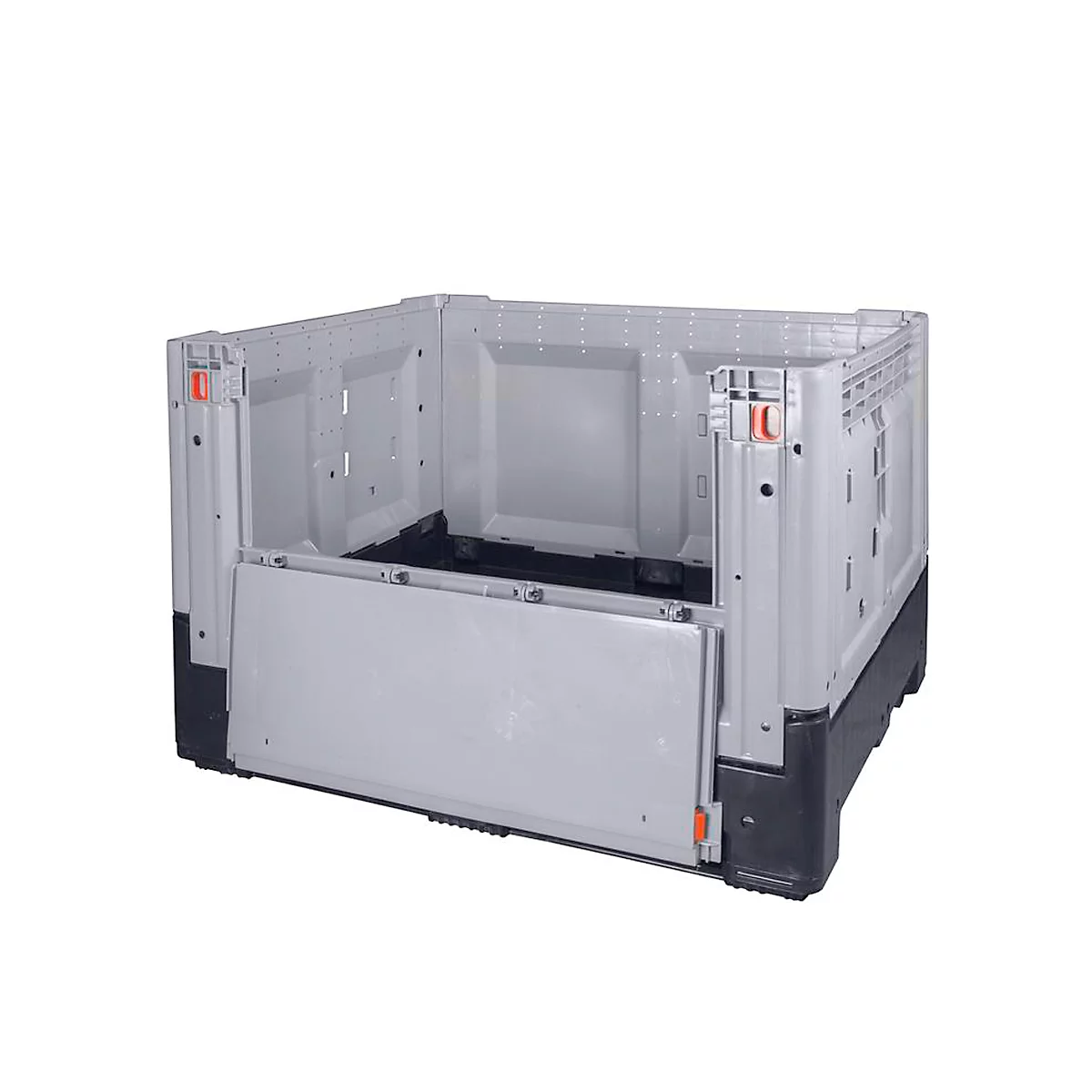 Palletbox Big Box 670 l, B 1200 x D 1000 x H 800 mm, gesloten, opvouwbaar, zilvergrijs, 3 lopers