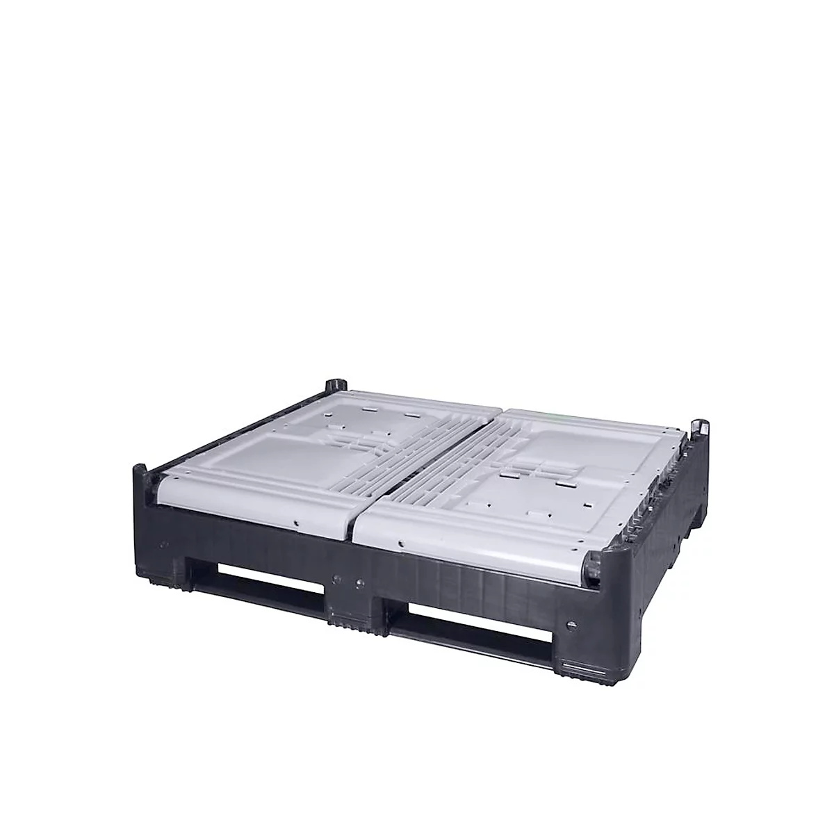 Palletbox Big Box 670 l, B 1200 x D 1000 x H 800 mm, gesloten, opvouwbaar, zilvergrijs, 3 lopers