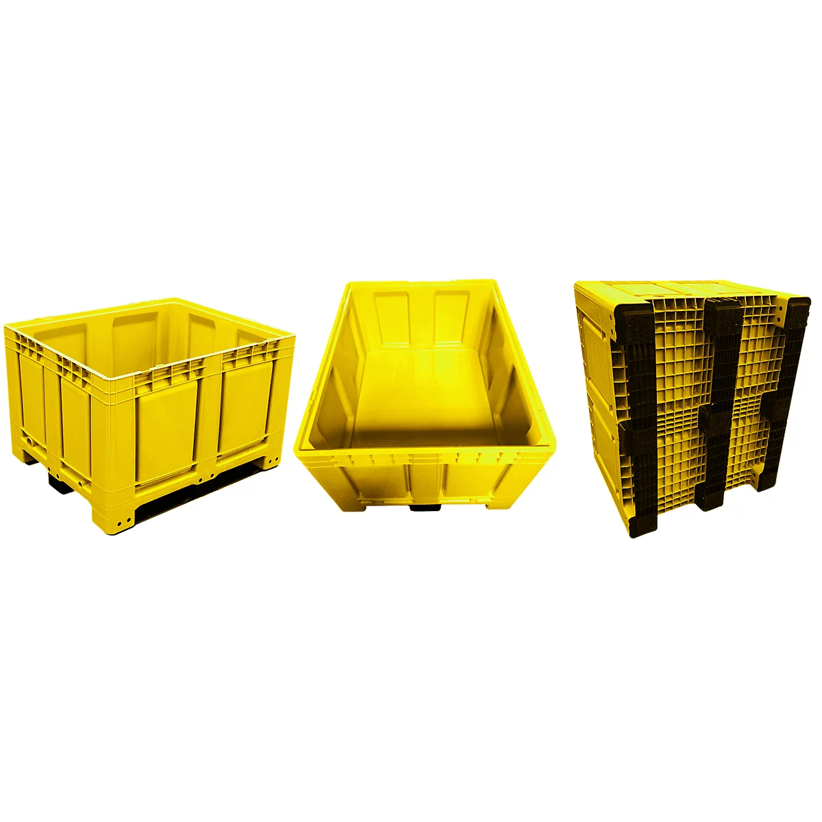 Palletbox Big Box 680 l, B 1200 x D 1000 x H 790 mm, gesloten, geel, 3 sledes