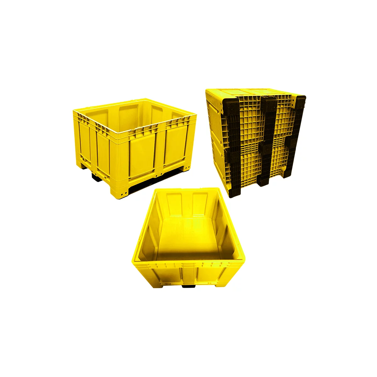 Palletbox Big Box 680 l, B 1200 x D 1000 x H 790 mm, gesloten, geel, 3 sledes
