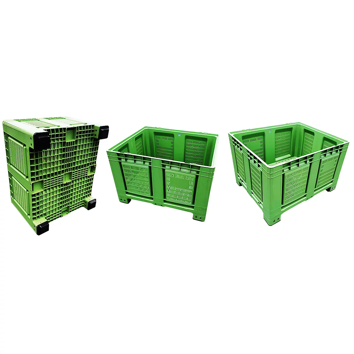 Palletcontainer Big Box FP-FBO1210, 680 l, B 1200 x D 1000 x H 790 mm, geperforeerd, lichtgroen, 4 poten, tot 450 kg