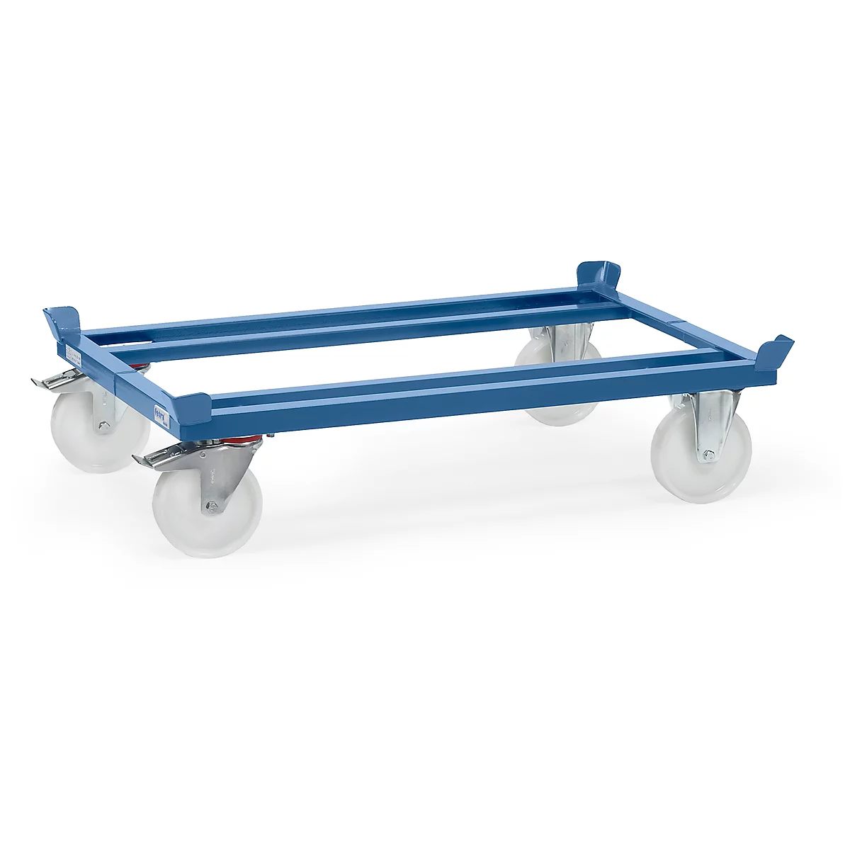 Palletframe, staal, tot 1050 kg, blauw, polyamide banden, met rem
