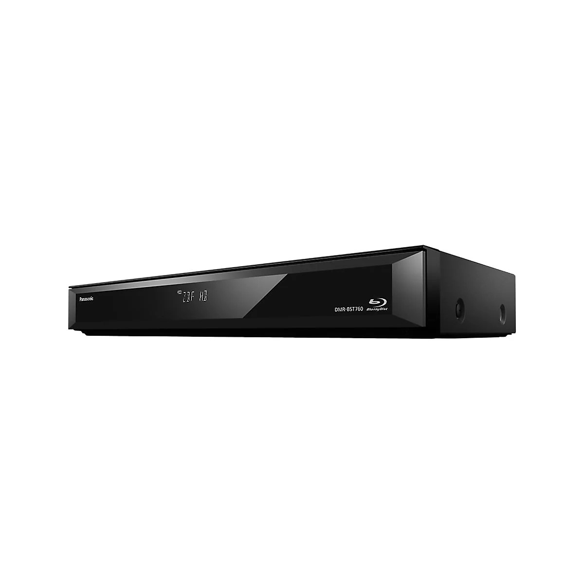 Schwarzer Panasonic Blu-ray-Rekorder DMR-BST760 vor weißem Hintergrund.