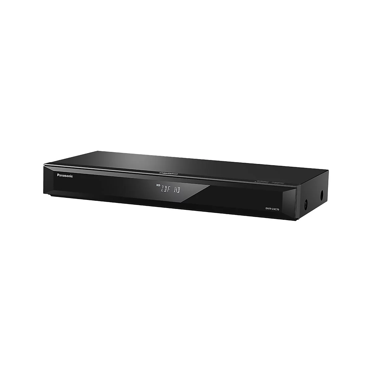 Schwarzer Panasonic Blu-ray-Player. Auf dem Display steht „ZDF HD“.