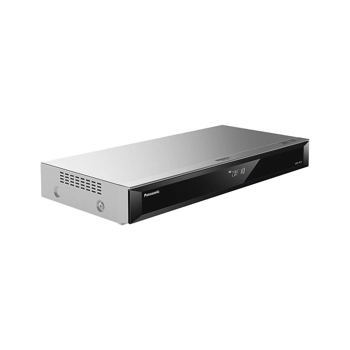 Ein silberner Panasonic Blu-ray-Player, von vorn fotografiert.