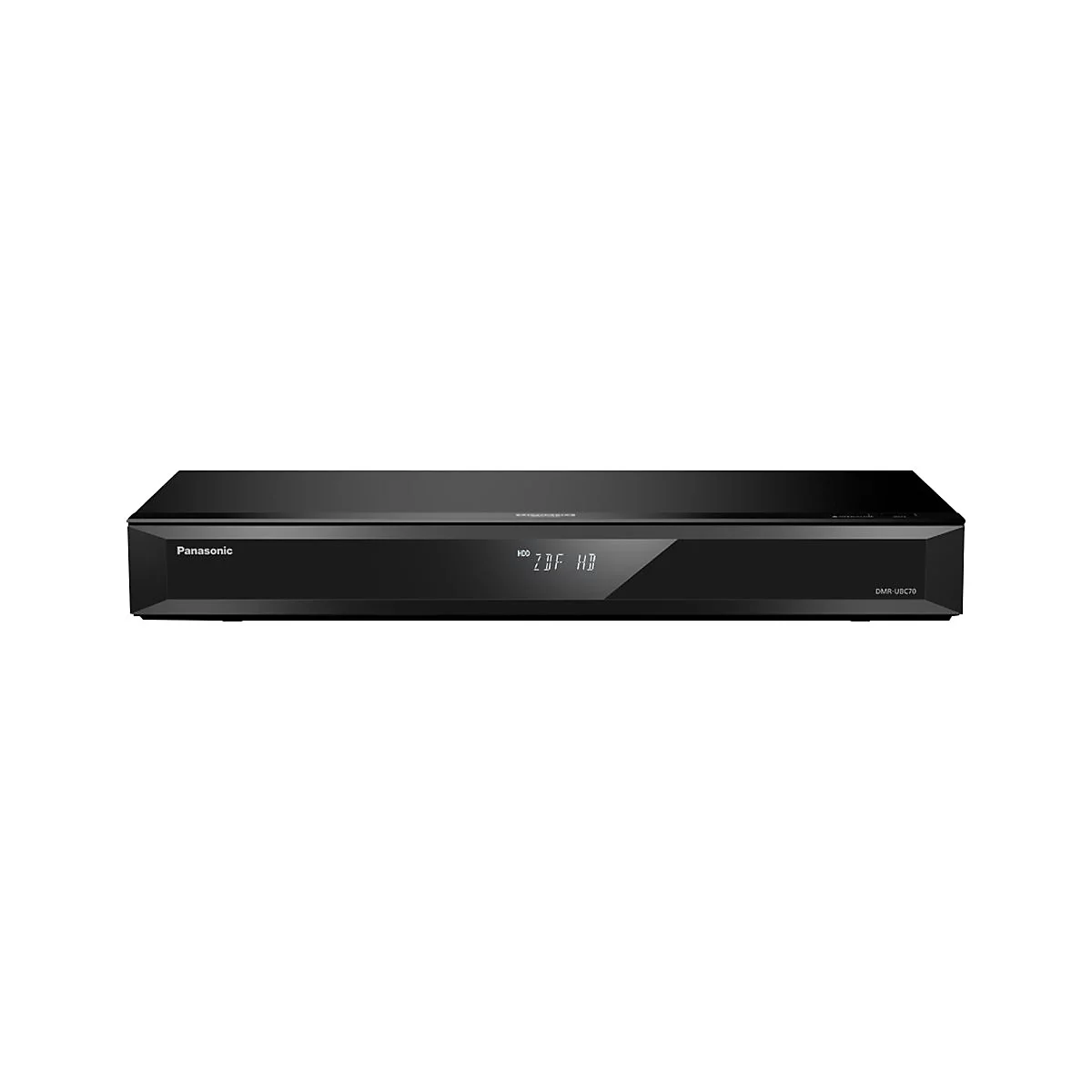 Schwarzer Blu-ray-Player mit Panasonic-Logo und Display.