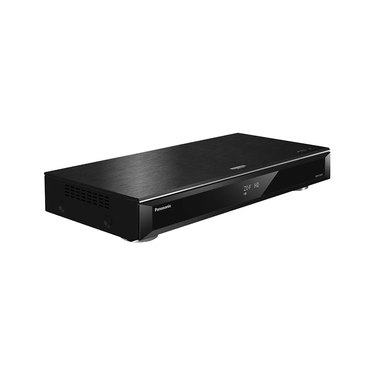 Schwarzer Panasonic Blu-ray-Rekorder vor weißem Hintergrund.