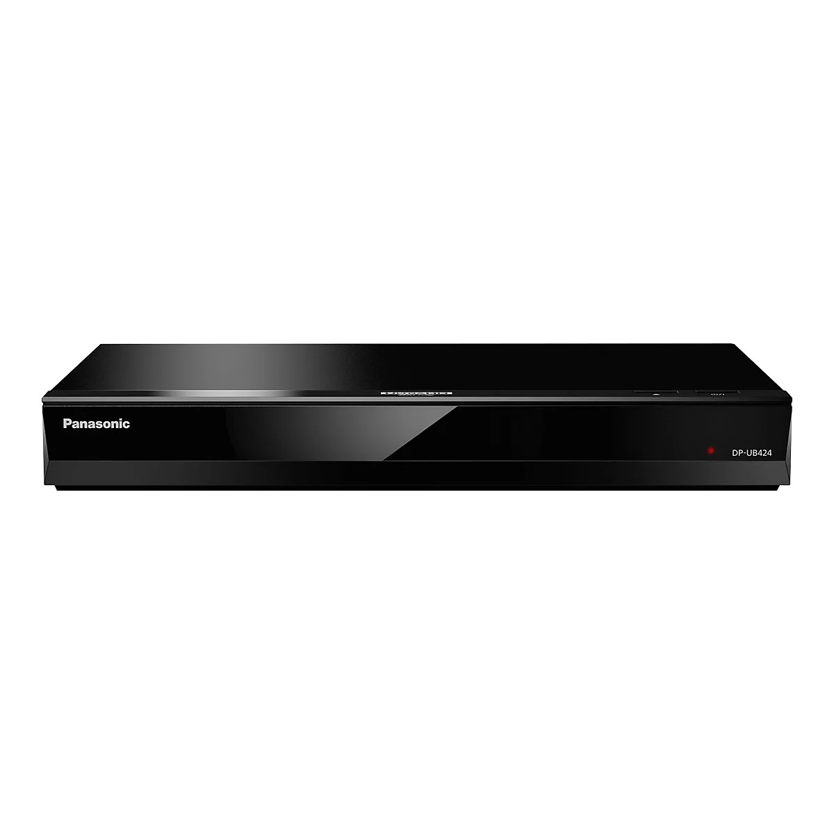 Schwarzer Panasonic Blu-Ray-Player, DP-UB424, auf weißem Hintergrund.