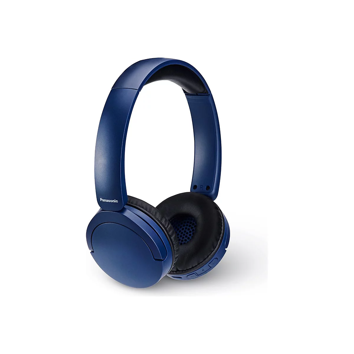Dunkelblauer Panasonic Over-Ear-Kopfhörer mit schwarzer Polsterung auf weißem Hintergrund.