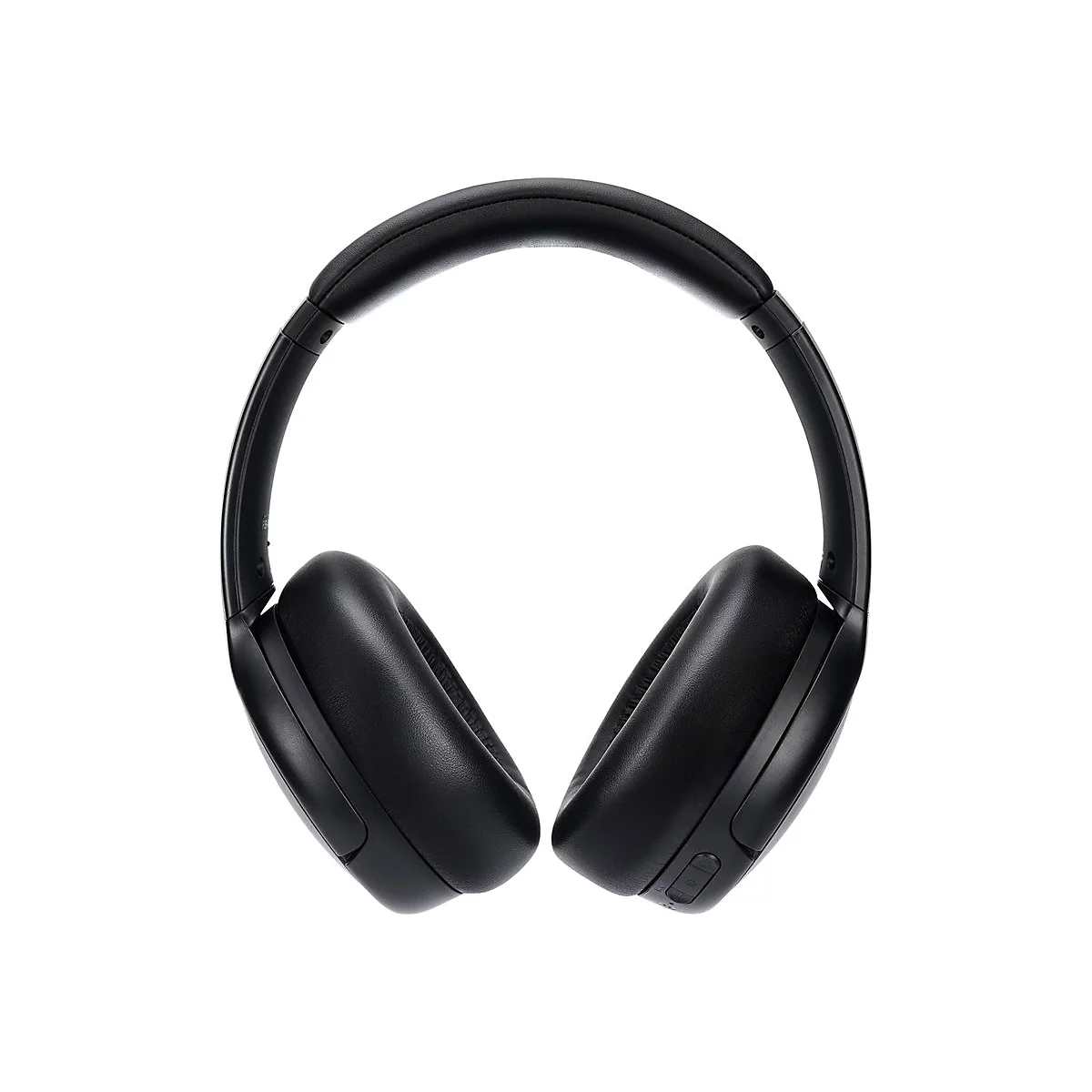 Schwarze Over-Ear-Kopfhörer mit gepolstertem Kopfbügel vor weißem Hintergrund.