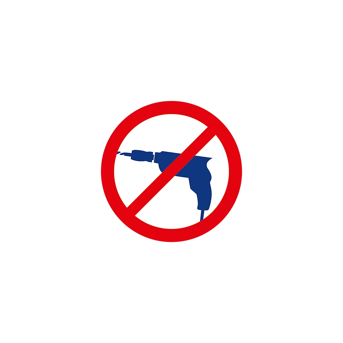 Perceuse bleue dans un cercle rouge avec une barre oblique. Panneau d'interdiction de percer.