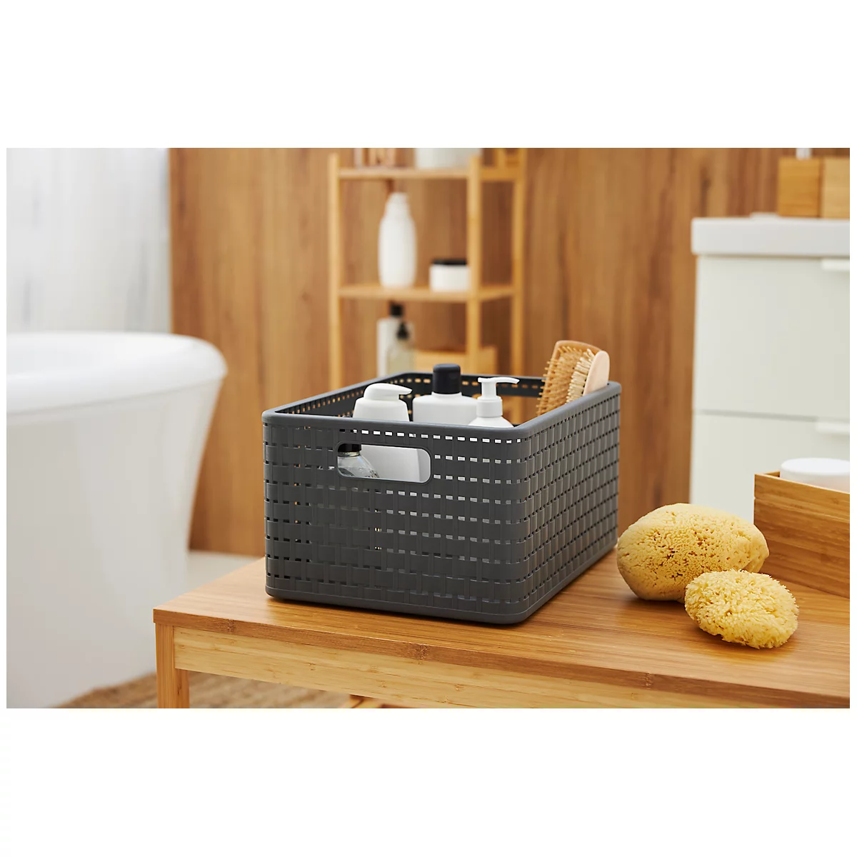 Panier de rangement Rotho COUNTRY, volume 18 l, format A4, empilable, sans couvercle, L 368 x l 278 x H 191 mm, PP, anthracite