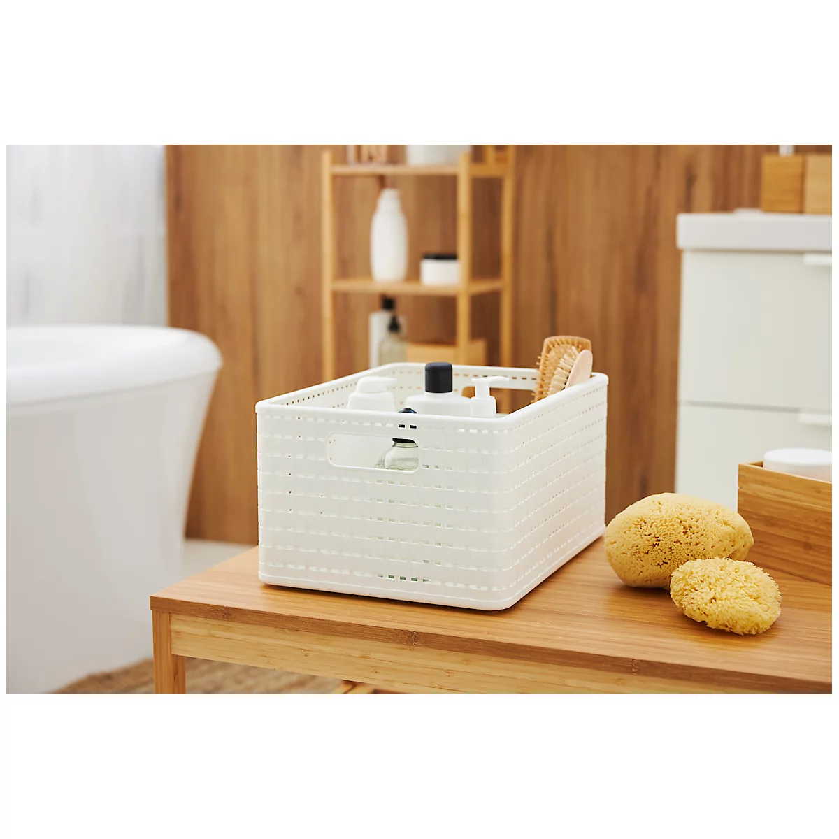 Panier de rangement Rotho COUNTRY, volume 18 l, format A4, empilable, sans couvercle, L 368 x l 278 x H 191 mm, PP, blanc