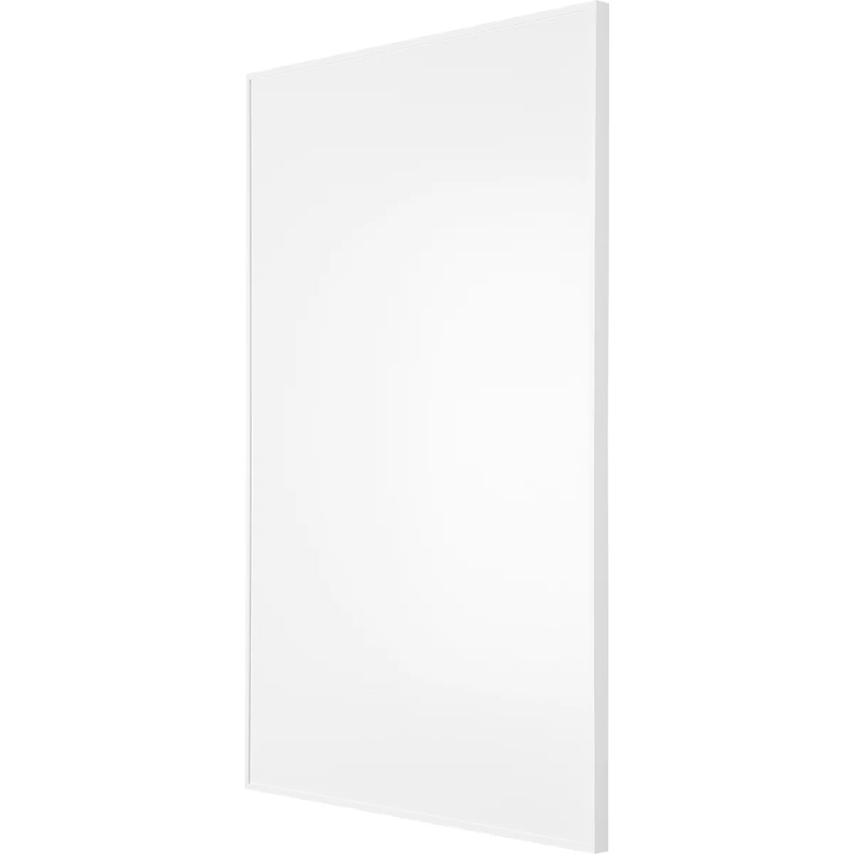 Un objet blanc et rectangulaire, vu légèrement de côté. Il a des lignes lisses et épurées.