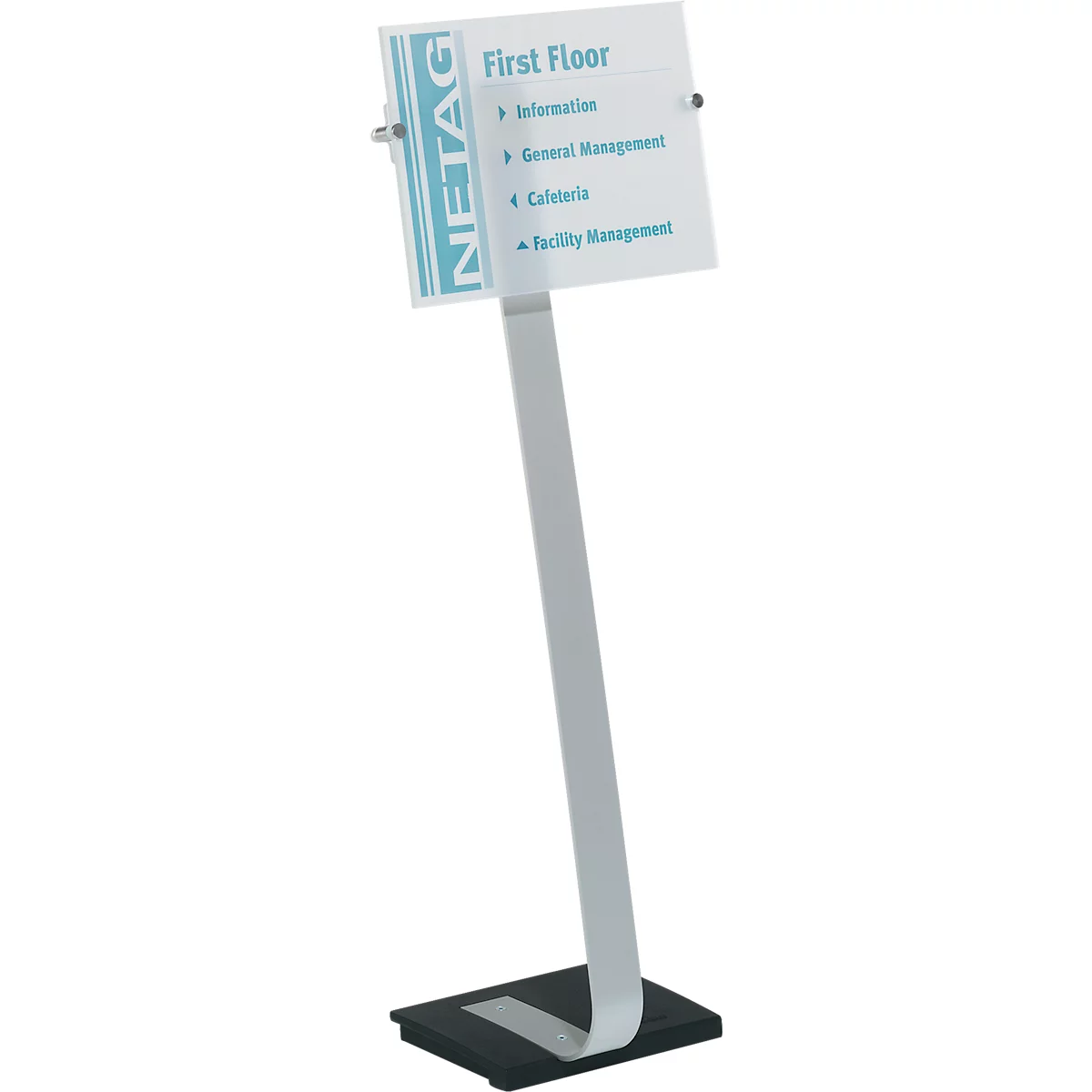 Panneau d'affichage Durable Crystal Sign, format A3 vertical &amp; horizontal, réglable en hauteur &amp; pivotant, avec 2 films &amp; instructions, aluminium &amp; verre acrylique, argent métallisé