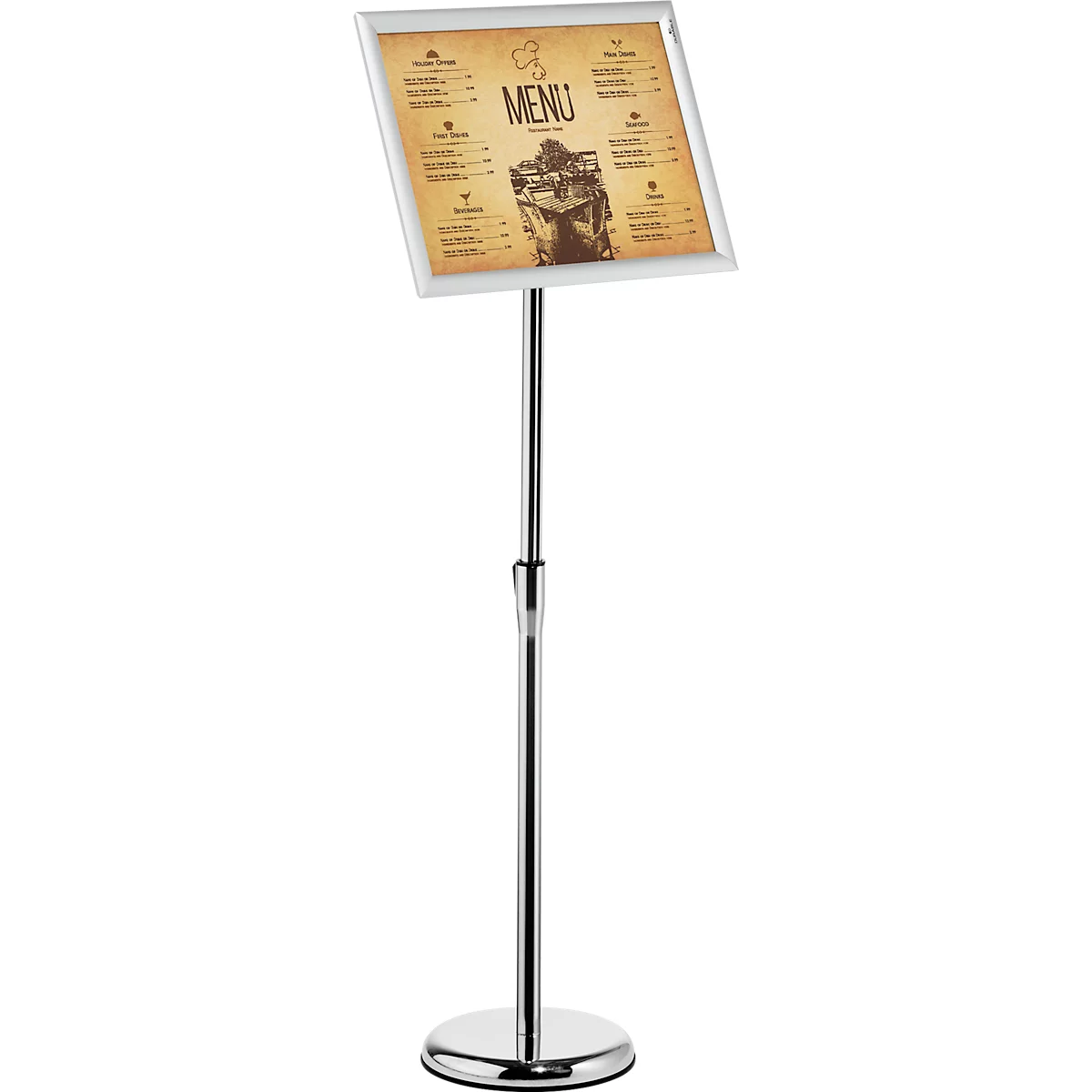 Panneau d'information Durable, avec cadre pliable DIN A3, format vertical &amp; horizontal, réglable en hauteur, aluminium &amp; polystyrène, argenté