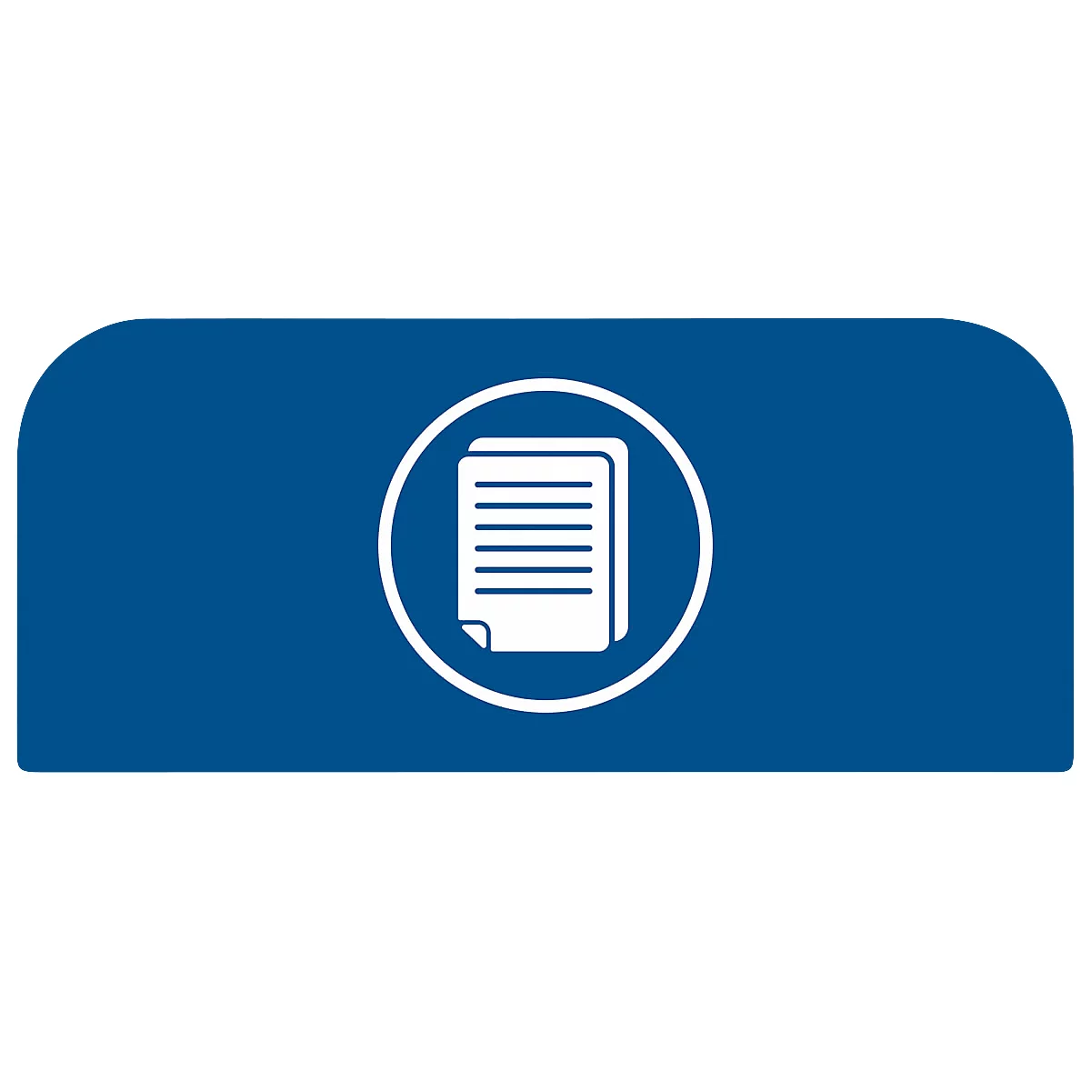 Rectangle bleu aux coins arrondis avec un symbole de document blanc à l'intérieur d'un cercle.