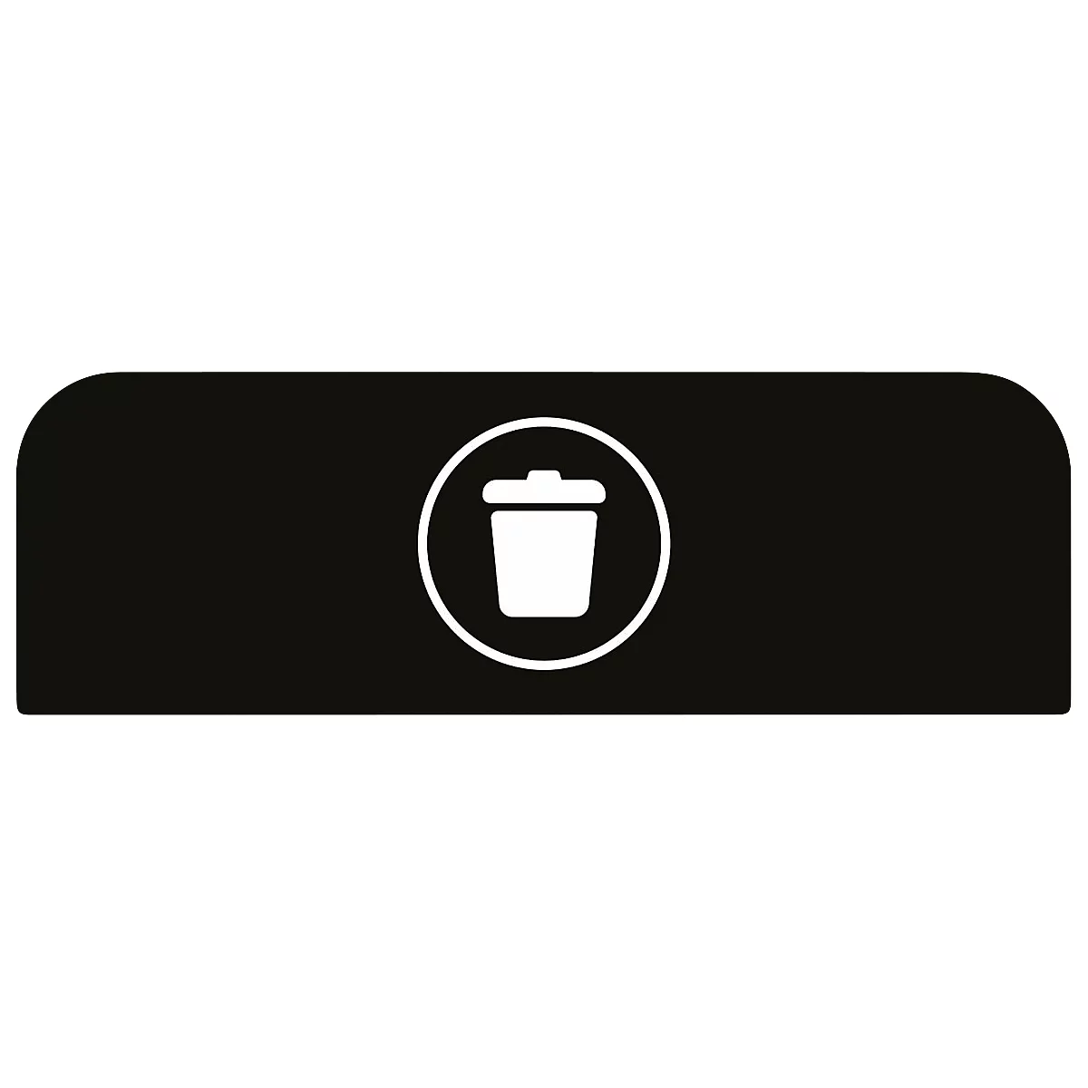 Bouton noir aux coins arrondis. Une poubelle blanche se trouve dans un cercle blanc.