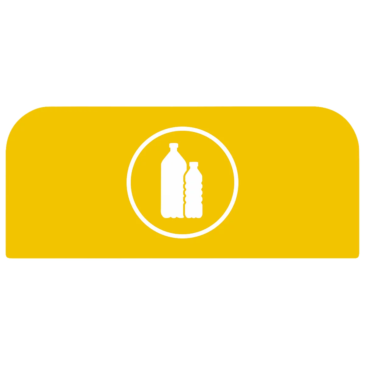 Fond jaune avec un cercle blanc représentant deux bouteilles.