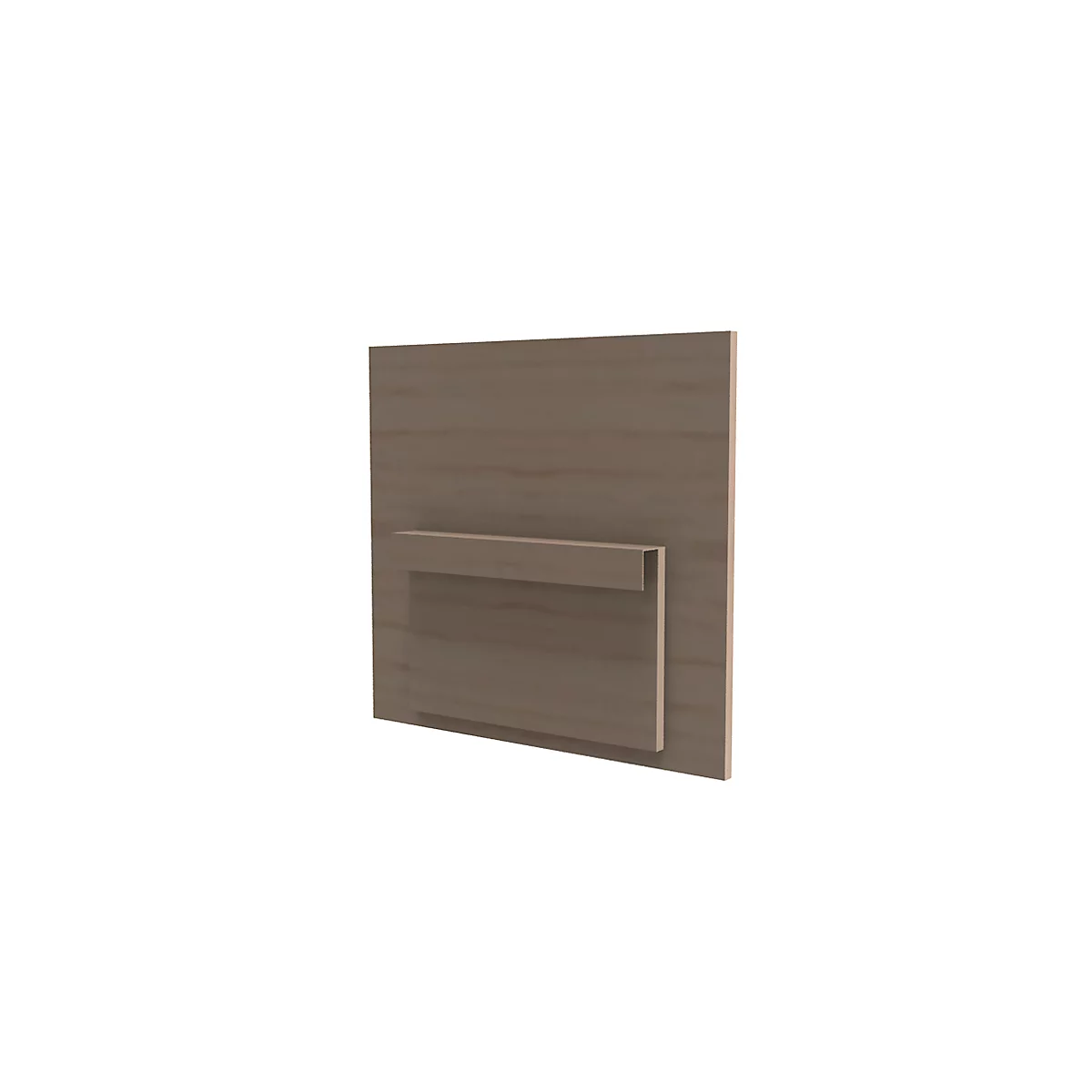 Panneau en bois avec poignée rectangulaire.