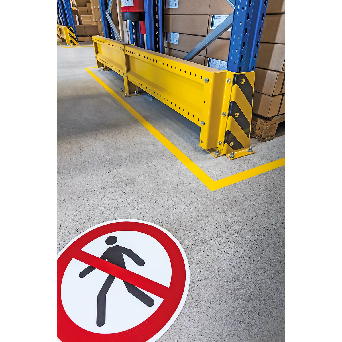 Panneau de signalisation Durable, rond, pour l'intérieur, motif 'piéton interdit', EN ISO 7010, autocollant, blanc-rouge, 1 pièce