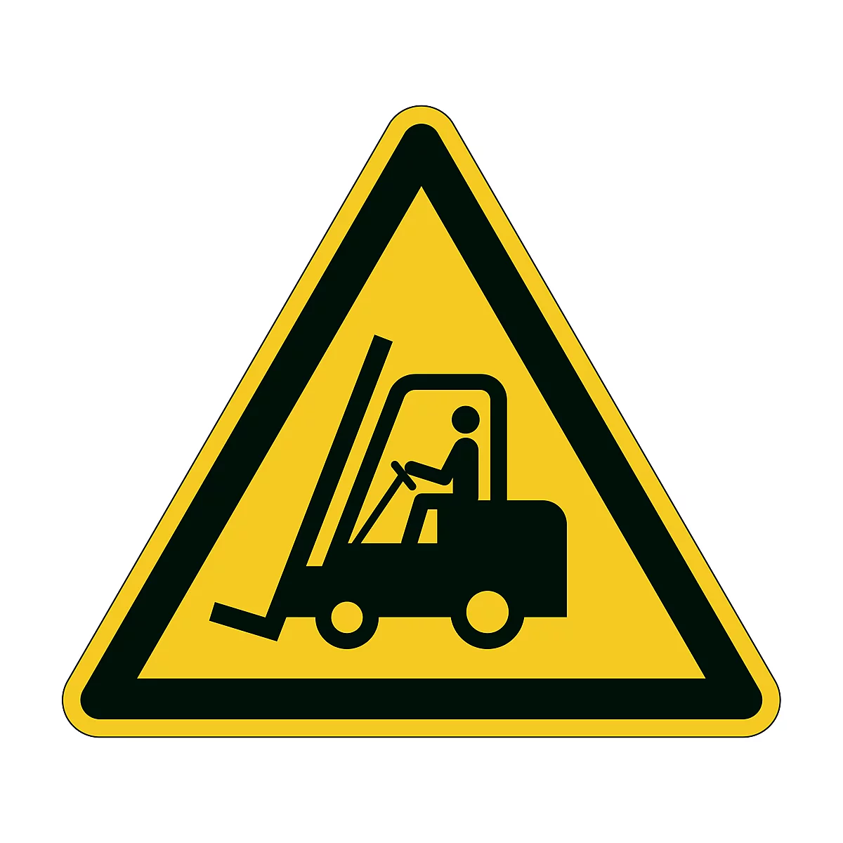 Panneau de signalisation Durable, triangulaire, pour l'intérieur, motif 'Attention aux chariots de manutention', EN ISO 7010, autocollant, noir-jaune, 1 pièce