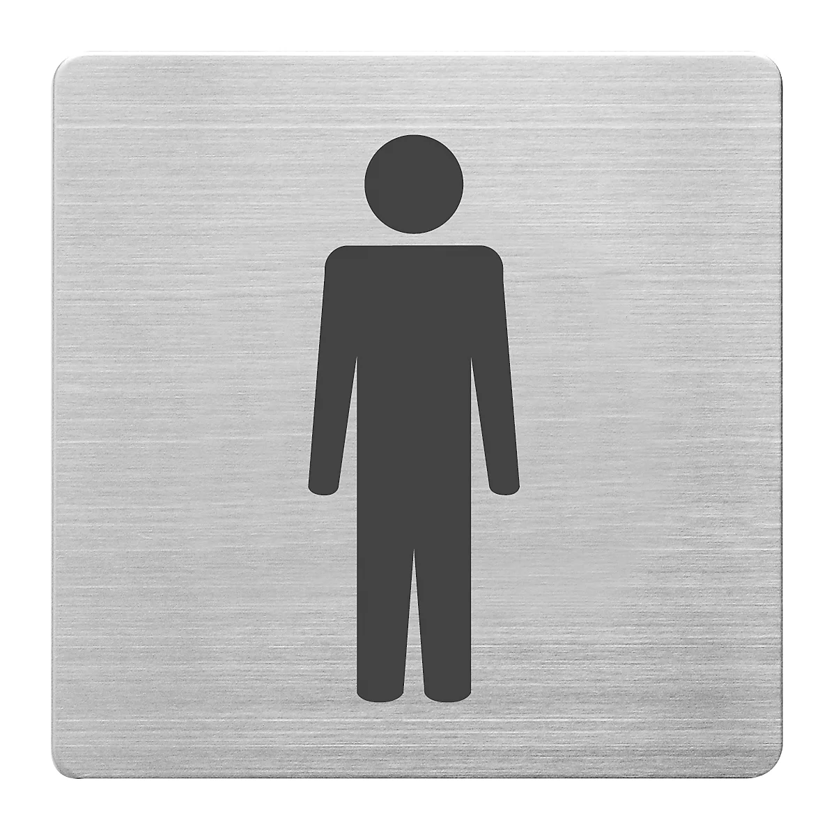 Pictogramme gris d'un homme sur un panneau métallique.