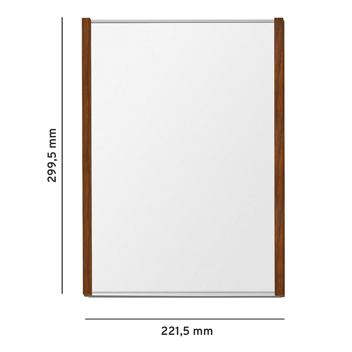 Miroir rectangulaire avec cadre en bois. Dimensions : 299,5 x 221,5 mm.