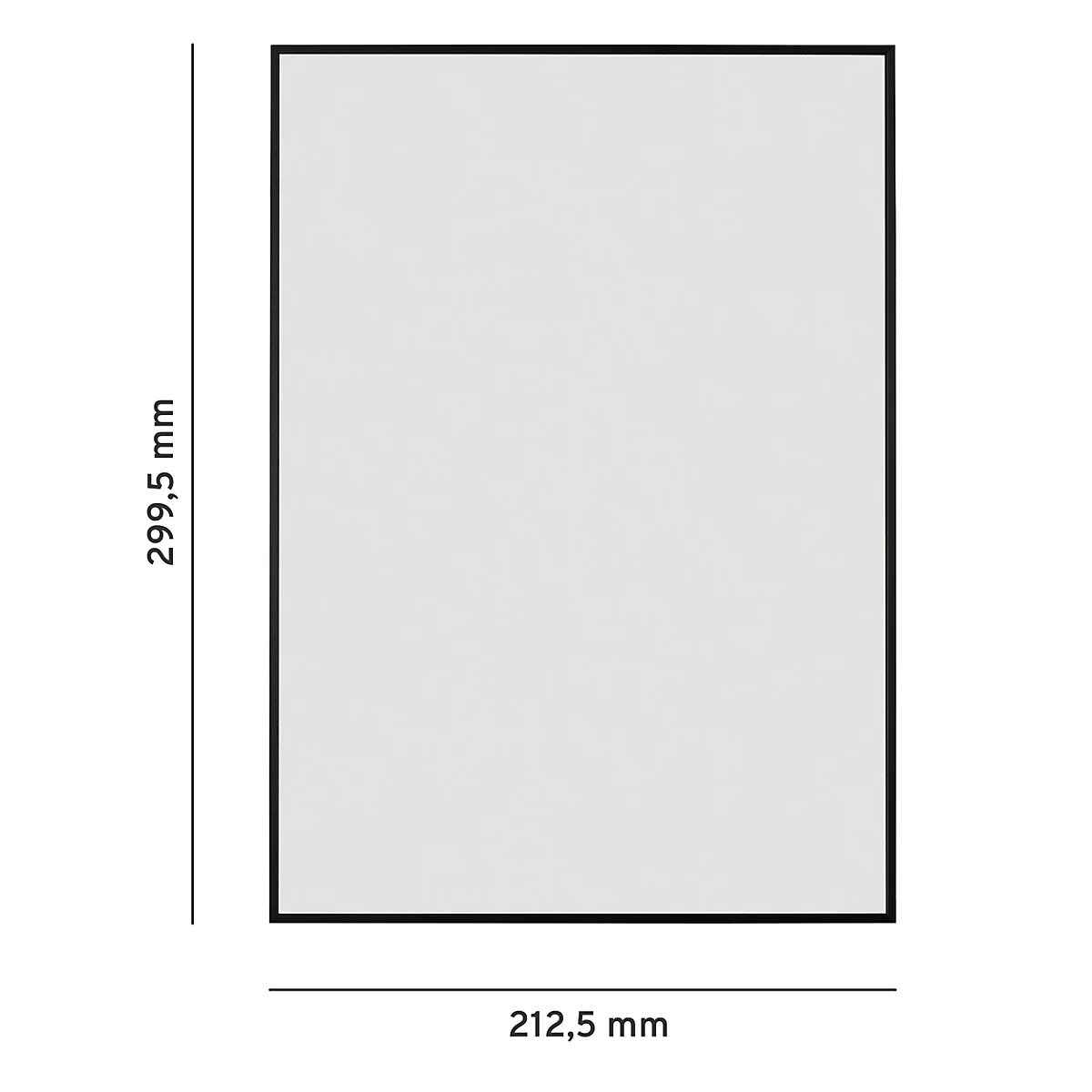 Cadre noir rectangulaire avec surface blanche. Sur le côté gauche se trouve 299,5 mm, en bas 212,5 mm.