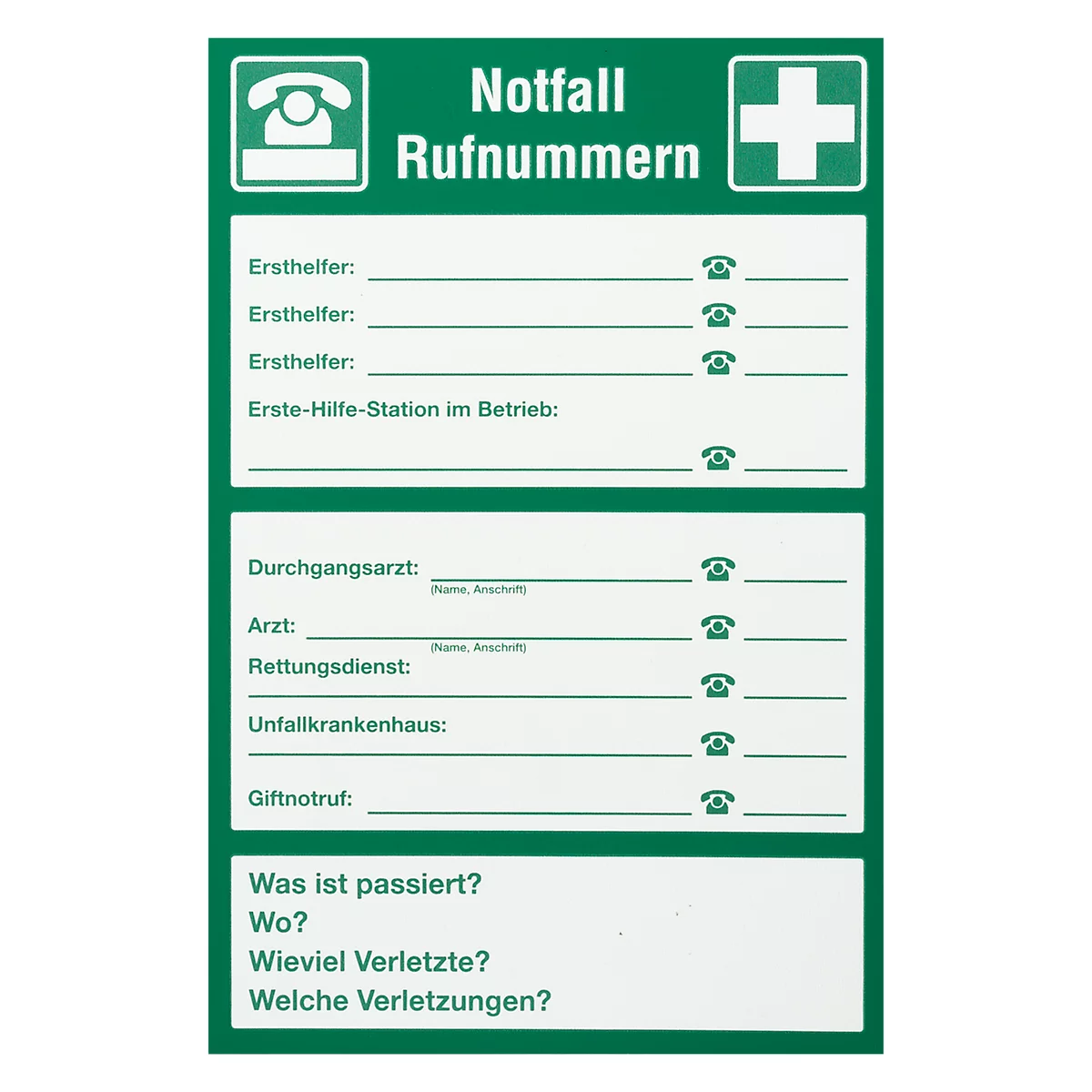 Panneau « Numéros d'urgence »