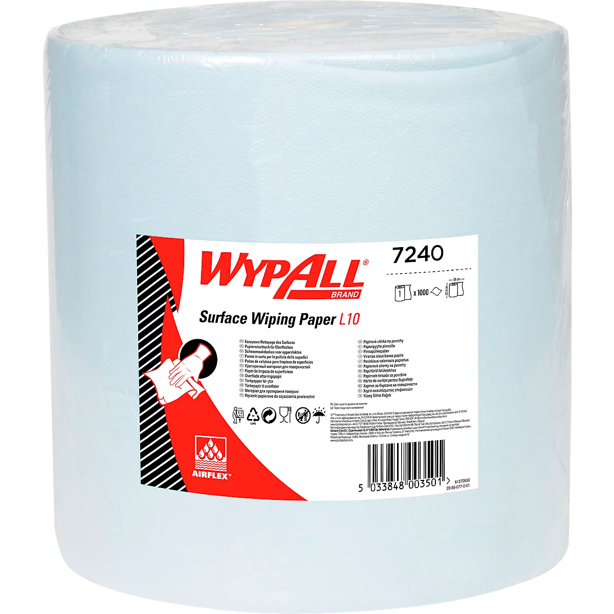 Paño WYPALL* L-10 EXTRA + rollo grande, de material Airflex, 1000 hojas, 1 capa, azul