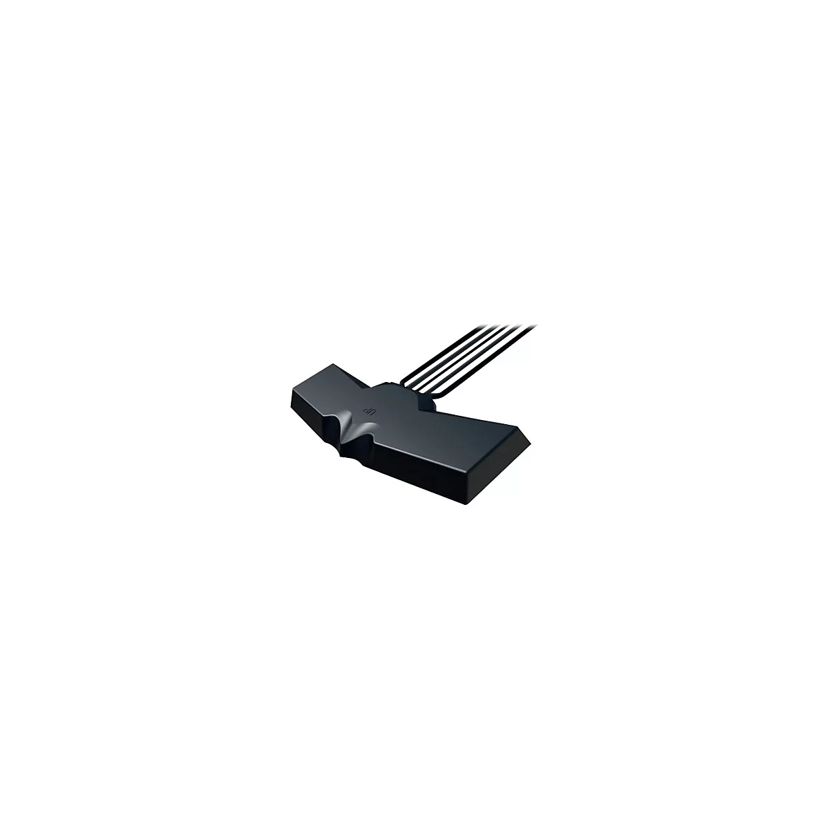Schwarzes Sensor-Element mit Kabelanschluss und geprägter Aufschrift UP auf weißem Hintergrund.