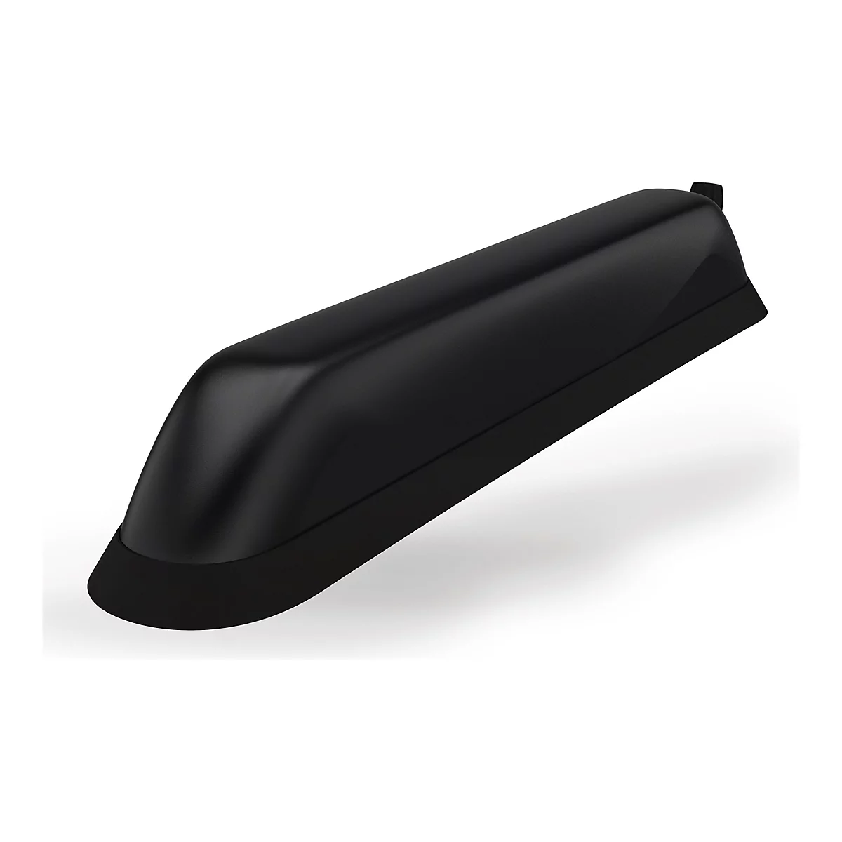 Schwarzes, längliches, aerodynamisches Bauteil auf weißem Hintergrund.
