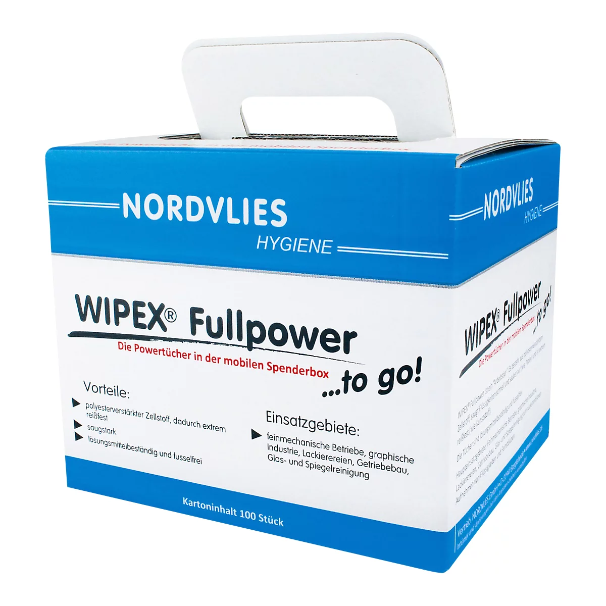 Paños de limpieza WIPEX Fullpower, sin pelusa, extremadamente resistentes al desgarro, caja dispensadora