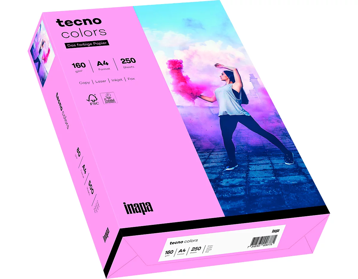 Papel de copia de color tecno colores, DIN A4, 160 g/m², rosa, 1 paquete = 250 hojas