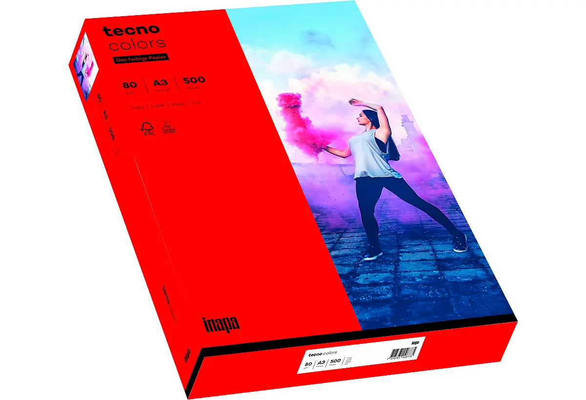 Papel de copia de color tecno colors, DIN A3, 80 g/m², rojo intenso, 1 paquete = 500 hojas