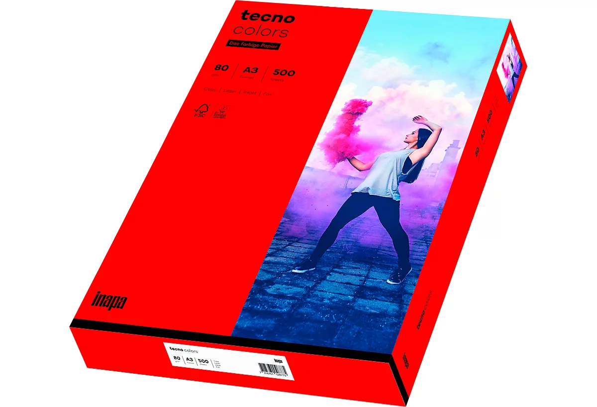 Papel de copia de color tecno colors, DIN A3, 80 g/m², rojo intenso, 1 paquete = 500 hojas