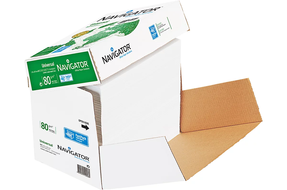 Papel de copia Navigator Universal, DIN A4, 80 g/m², blanco brillante, 1 caja = 2500 hojas