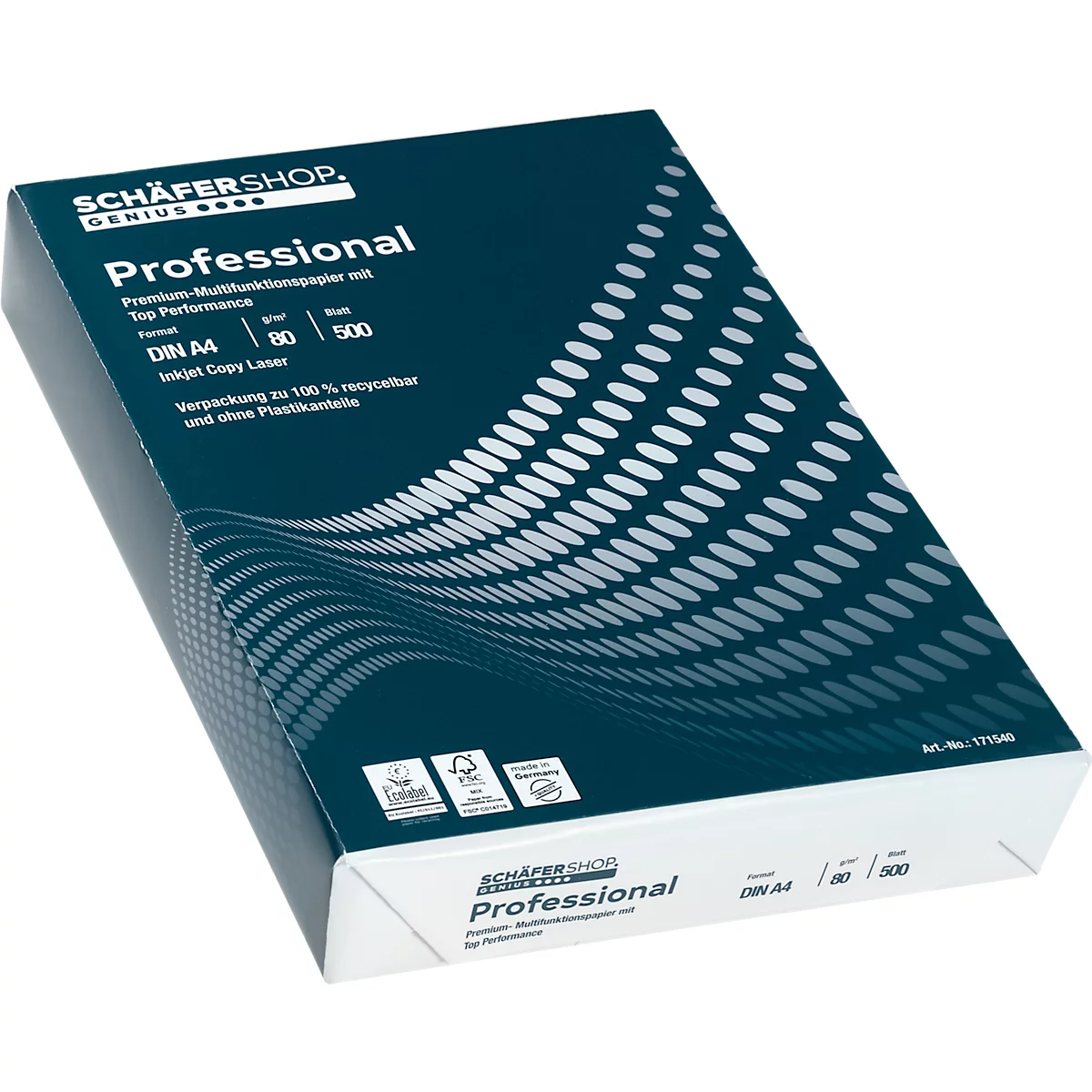 Papel de copia Schäfer Shop Genius Professional, DIN A4, 80 g/m², blanco brillante, 1 caja = 5 x 500 hojas