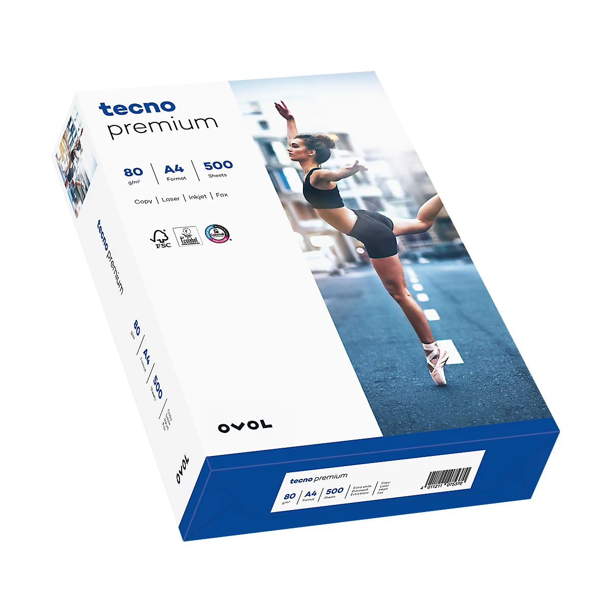 Papel de copia tecno premium, DIN A4, 80 g/m², blanco brillante, 1 caja = 5 x 500 hojas