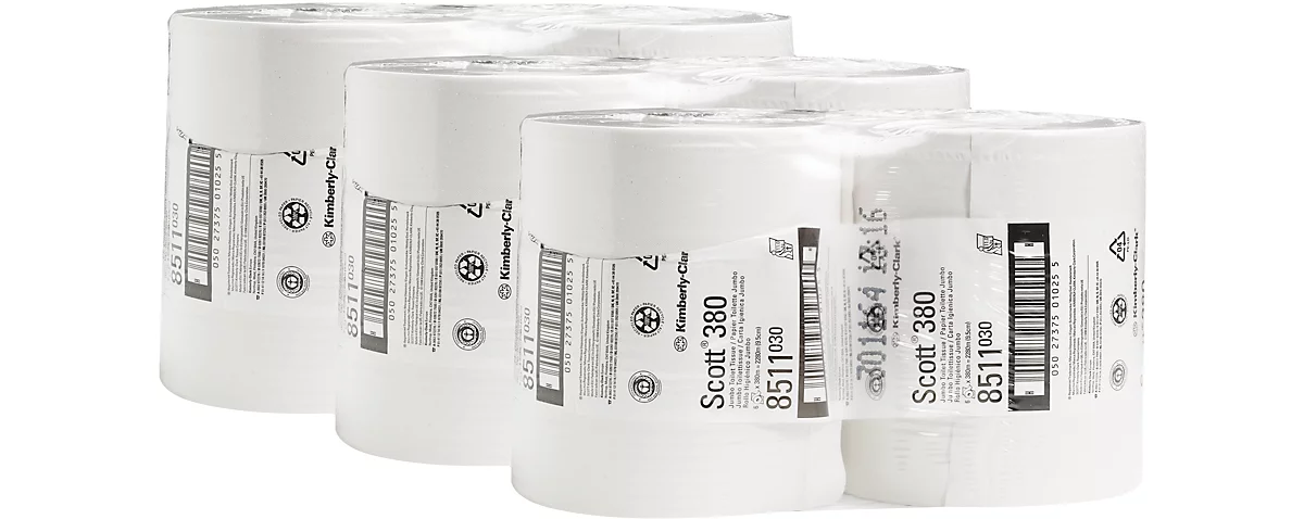 Papel higiénico Scott® Essential™ Jumbo 8511, 2 capas, 6 rollos a 380 m hojas, total 2280 m, blanco