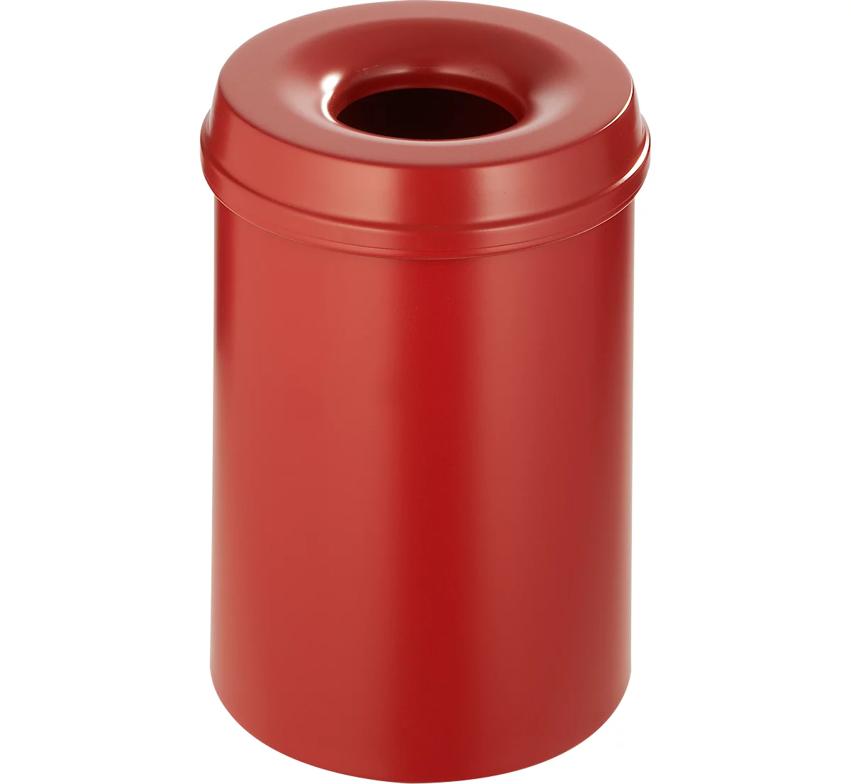 Papelera, para uso interior y exterior, volumen 15 l, tapa autoextinguible, Ø 255 x H 300 mm, metal, rojo/rojo