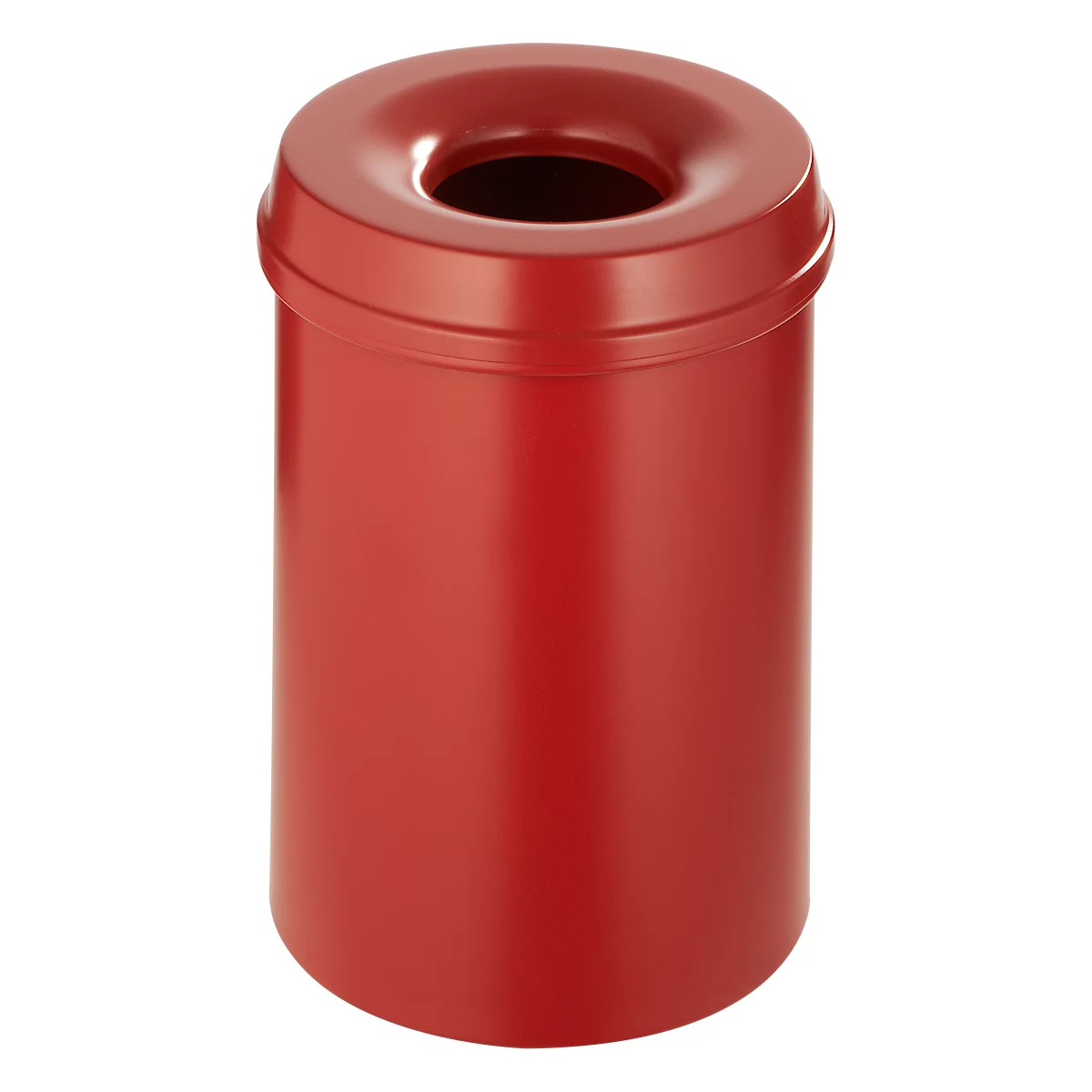 Papelera, para uso interior y exterior, volumen 15 l, tapa autoextinguible, Ø 255 x H 300 mm, metal, rojo/rojo