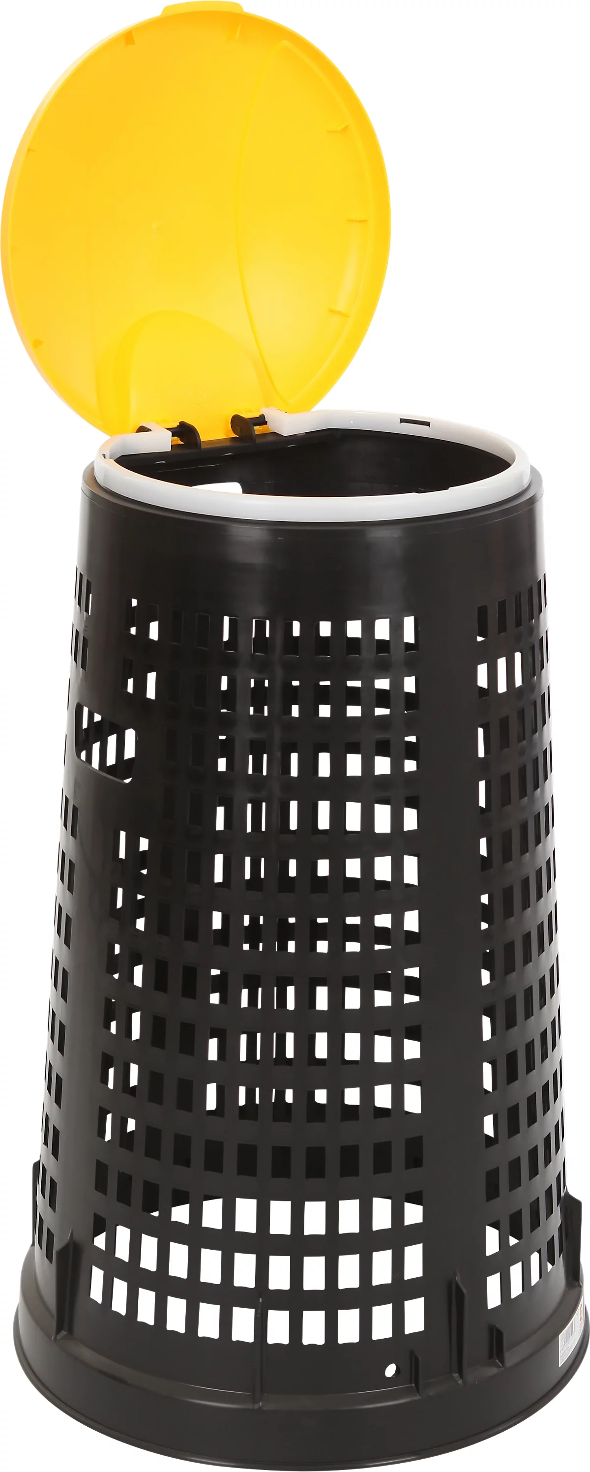 Papelera Ruff, para bolsas de plástico y papel de 70-120 l, aspecto perforado, ø 525 mm, plástico reciclado, amarillo-negro