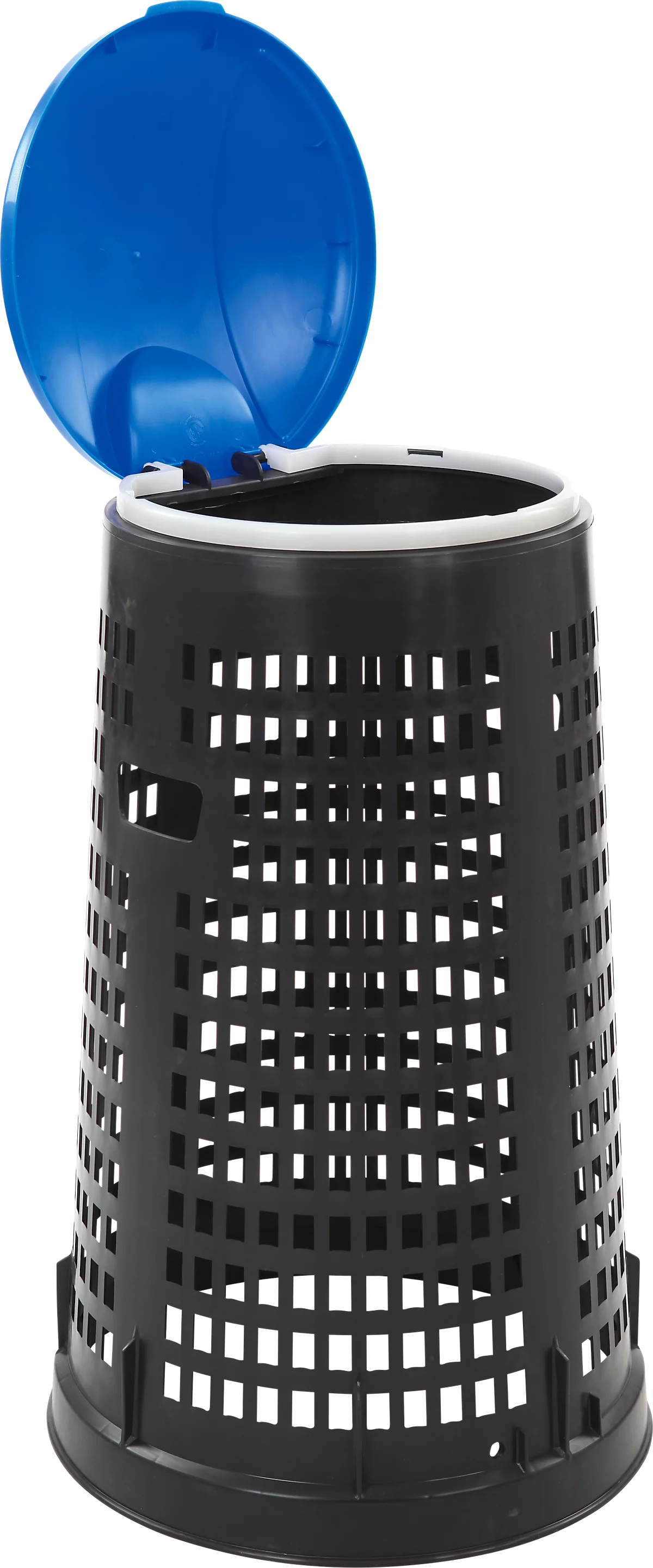 Papelera Ruff, para bolsas de plástico y papel de 70-120 l, aspecto perforado, ø 525 mm, plástico reciclado, azul-negro