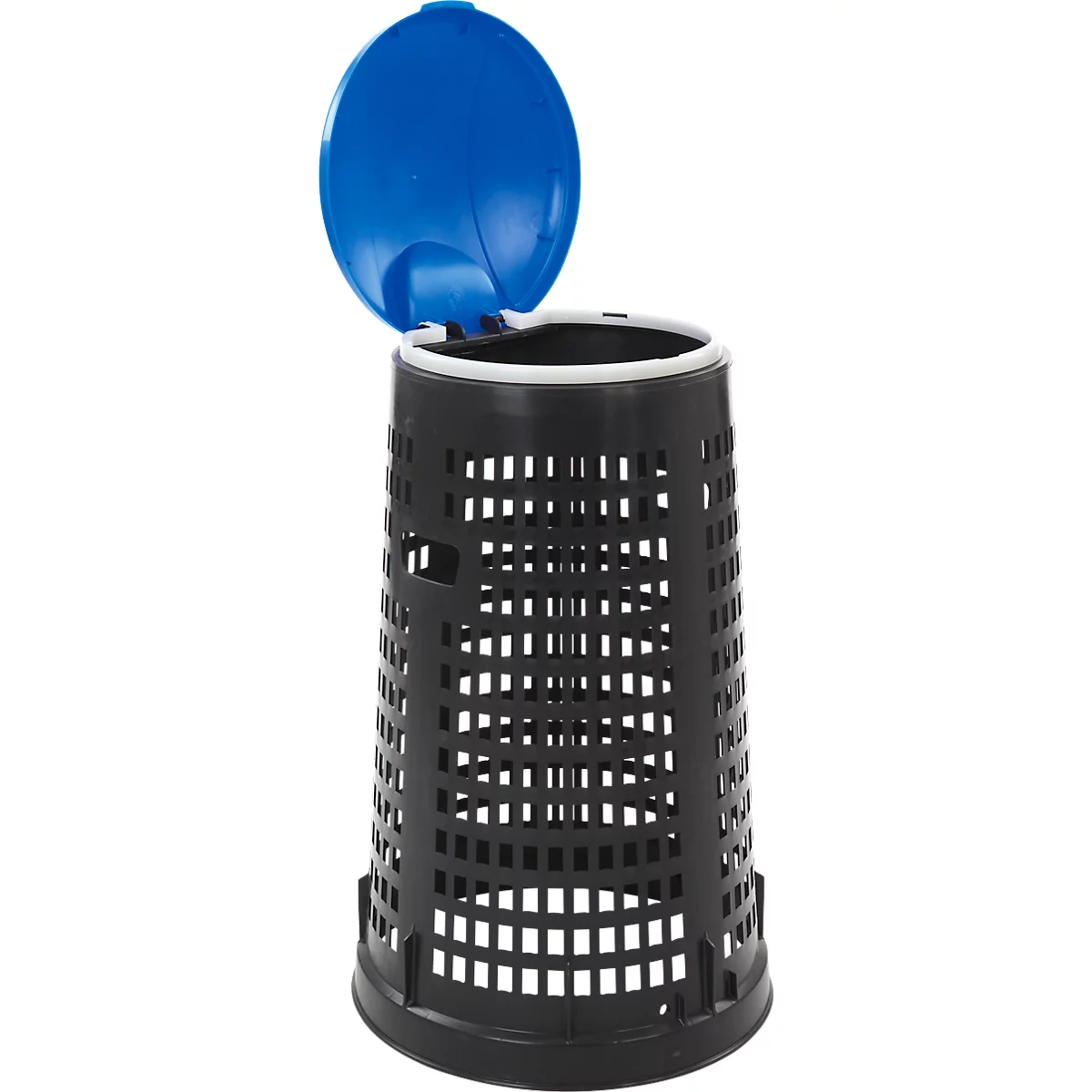 Papelera Ruff, para bolsas de plástico y papel de 70-120 l, aspecto perforado, ø 525 mm, plástico reciclado, azul-negro