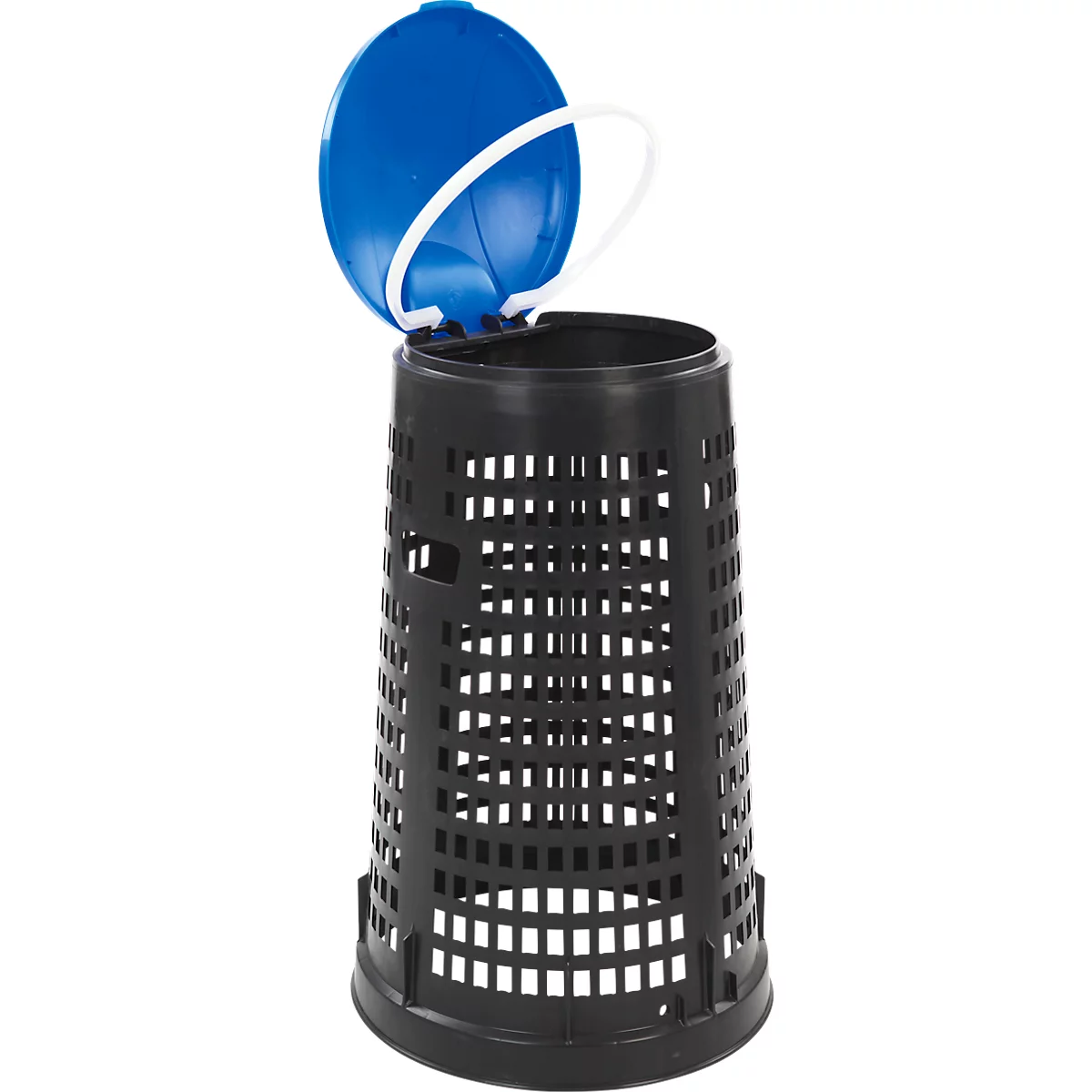 Papelera Ruff, para bolsas de plástico y papel de 70-120 l, aspecto perforado, ø 525 mm, plástico reciclado, azul-negro