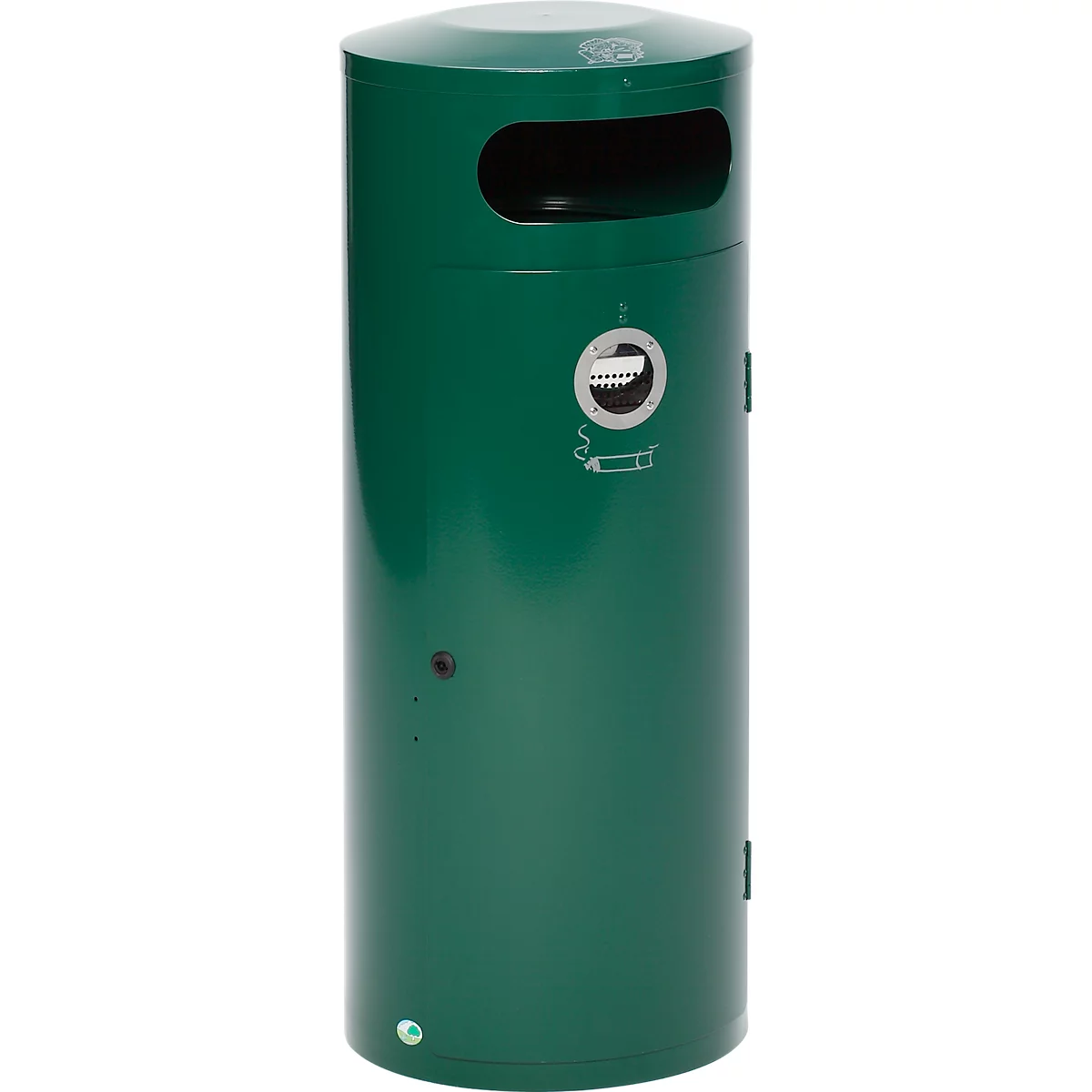 Papelera VAR KS 70, redonda, 70 l de capacidad, con cenicero interior, con cerradura, autoextinguible, con cubo interior, chapa de acero, verde musgo